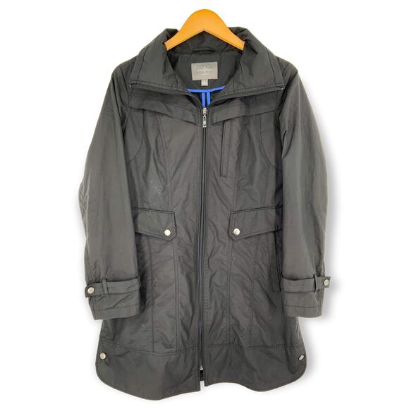 Cole Haan | Women's Small | Black Rain Jacket Tie Waist in Back Hide-Away Hood - Picture 4 of 11